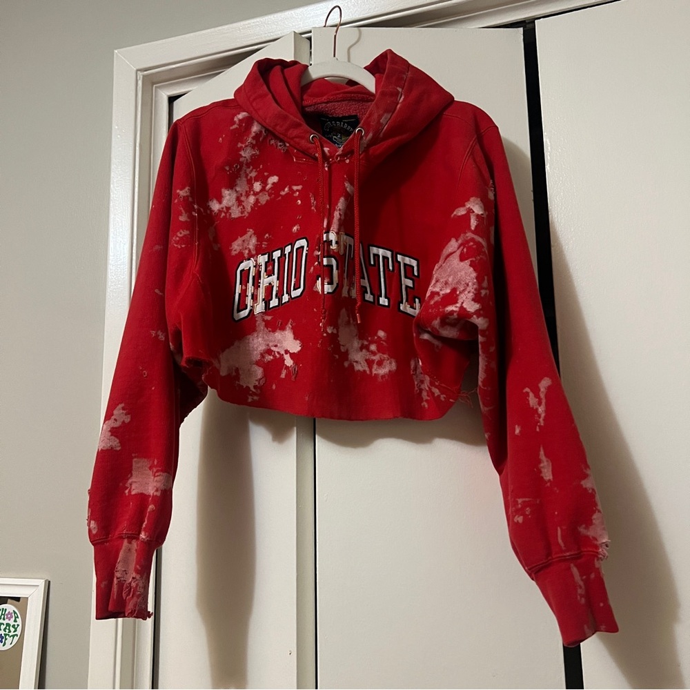 Vintage Red Ohio State Cropped Hoodie